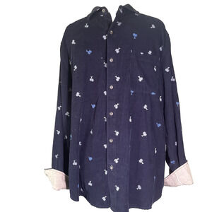 Tommy Bahama Men's Corduroy L/S Button Shirt Navy w/Embroidered Palm Trees • LG